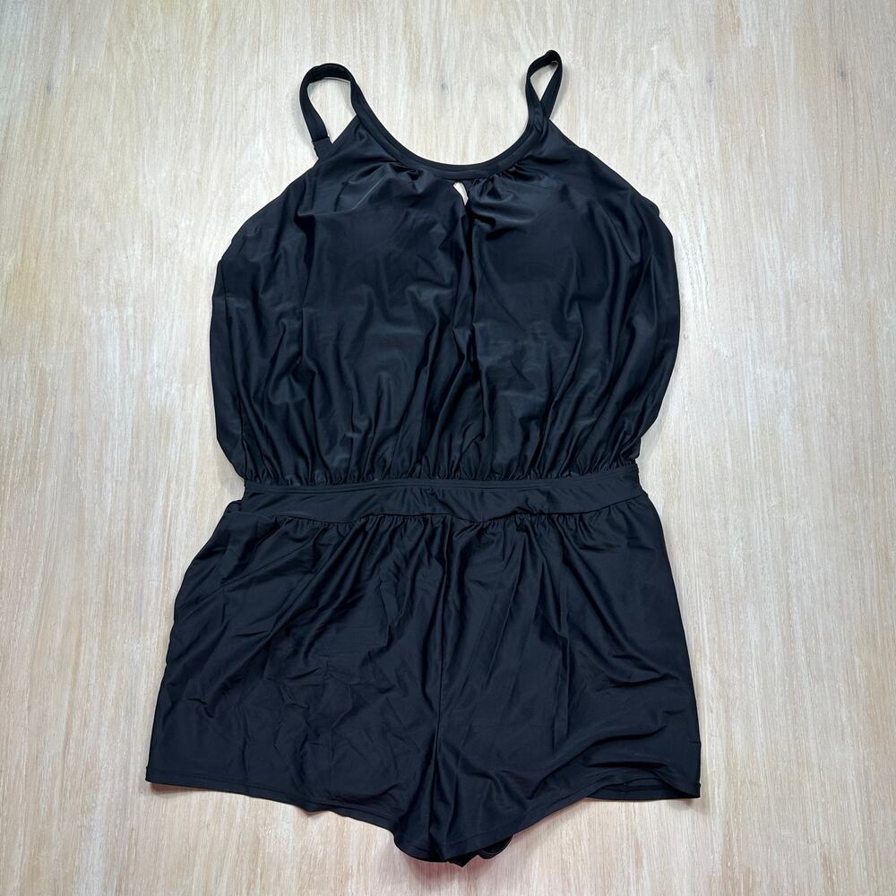 BloomChic Black Keyhole Swim Romper One Piece Plus Swimsuit Pockets 22-24 3X
